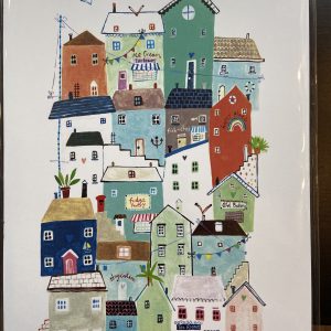 Mounted Prints – Houses Multi Coloured (white background)